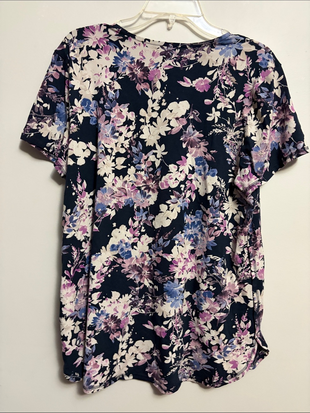 J. Jill Fit Shirttail Navy Floral Short-Sleeve Crewneck Tee Size Large - Picture 3 of 3